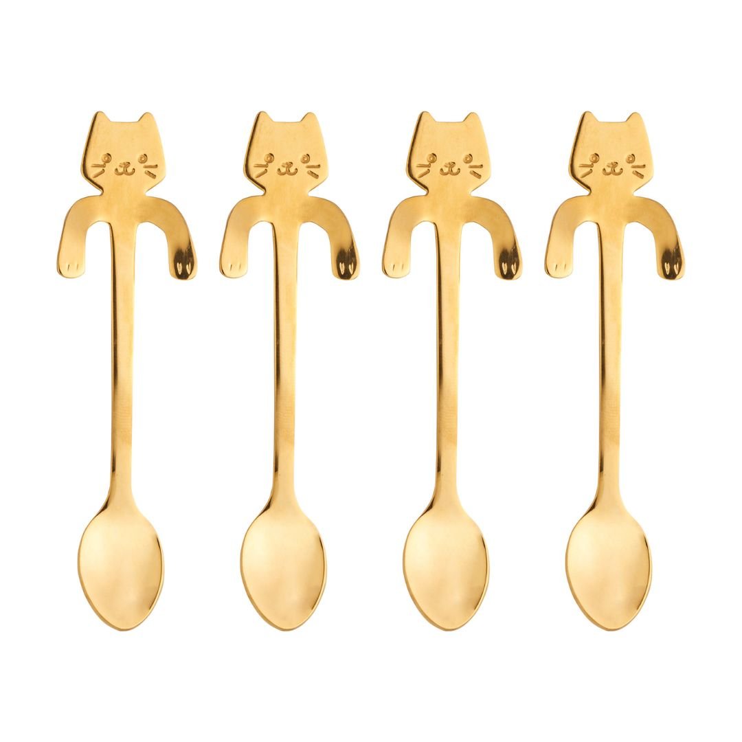 Jogo 4 Colheres para Chá em Aço Inox Cat Dourado