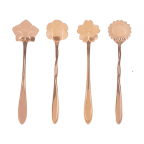 Jogo 4 Colheres Para Chá Flores Aço Inox Rose Gold