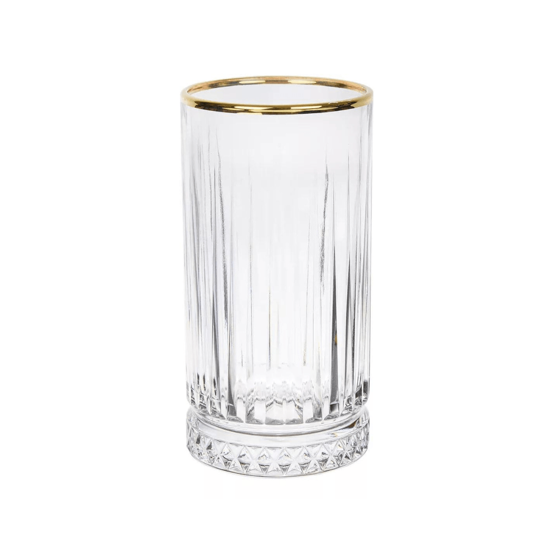 Jogo 4 Copos Altos Elysia em Vidro Gold Rim  com Borda Dourada 450ml