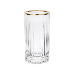 Jogo 4 Copos Altos Elysia em Vidro Gold Rim  com Borda Dourada 450ml