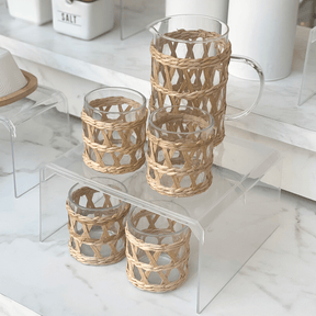 Jogo 4 Copos Baixos de Vidro com Sisal 320ml