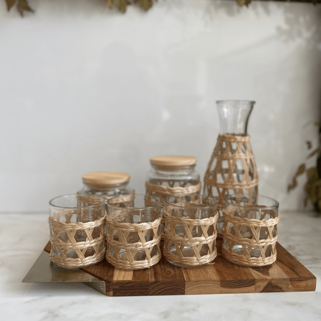 Jogo 4 Copos Baixos de Vidro com Sisal 320ml