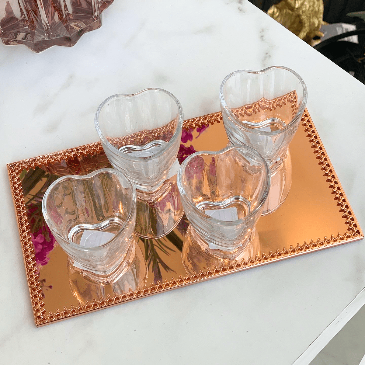 Jogo 4 Copos Para Shot Licor de Vidro Coração 50ml
