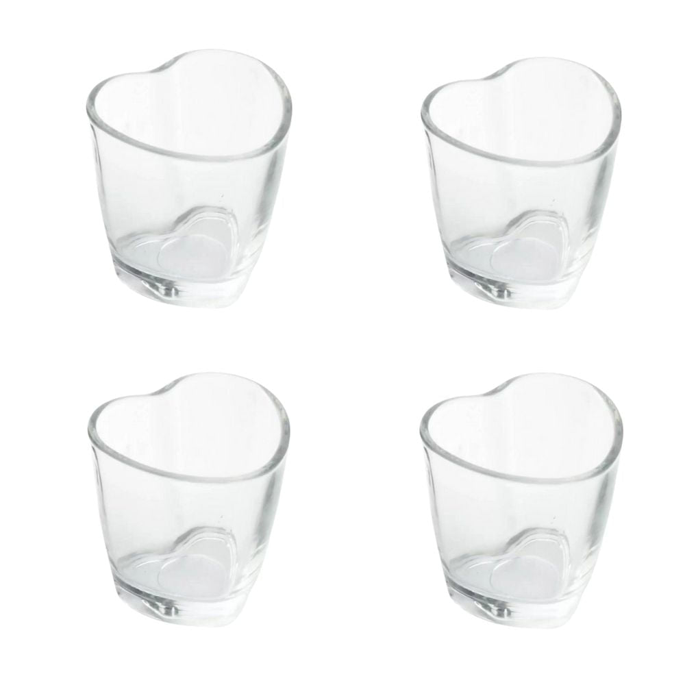 Jogo 4 Copos Para Shot Licor de Vidro Coração 50ml