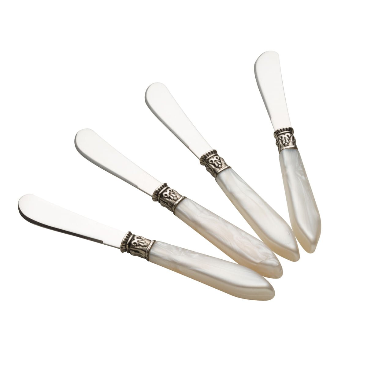 Jogo 4 Espatulas em Aço Inox com Cabo de Plastico Mother Pearl Marfim 16cm