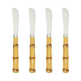 Jogo 4 Espátulas Luxo Bambu em Aço Inox com Cabo de Plástico 16cm