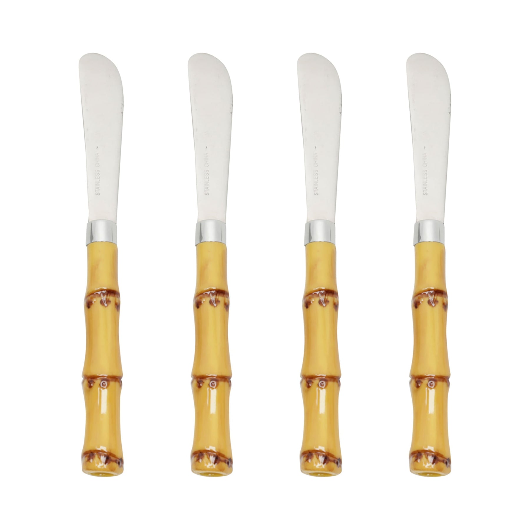 Jogo 4 Espátulas Luxo Bambu em Aço Inox com Cabo de Plástico 16cm