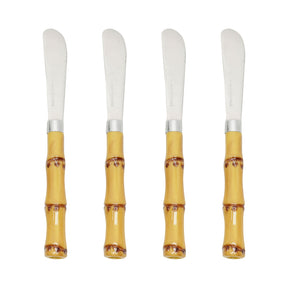 Jogo 4 Espátulas Luxo Bambu em Aço Inox com Cabo de Plástico 16cm
