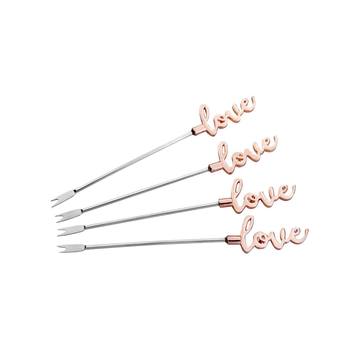 Jogo 4 Palitos para Petisco Love Zamac Rose Gold