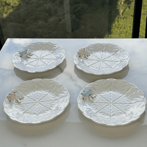 Jogo 4 Pratos para Sobremesa Bird Porcelana Branco 20cm