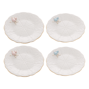 Jogo 4 Pratos para Sobremesa Bird Porcelana Branco 20cm