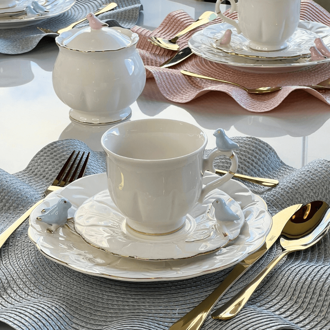 Jogo 4 Pratos para Sobremesa Bird Porcelana Branco 20cm