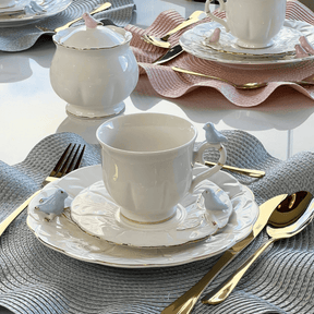 Jogo 4 Pratos para Sobremesa Bird Porcelana Branco 20cm