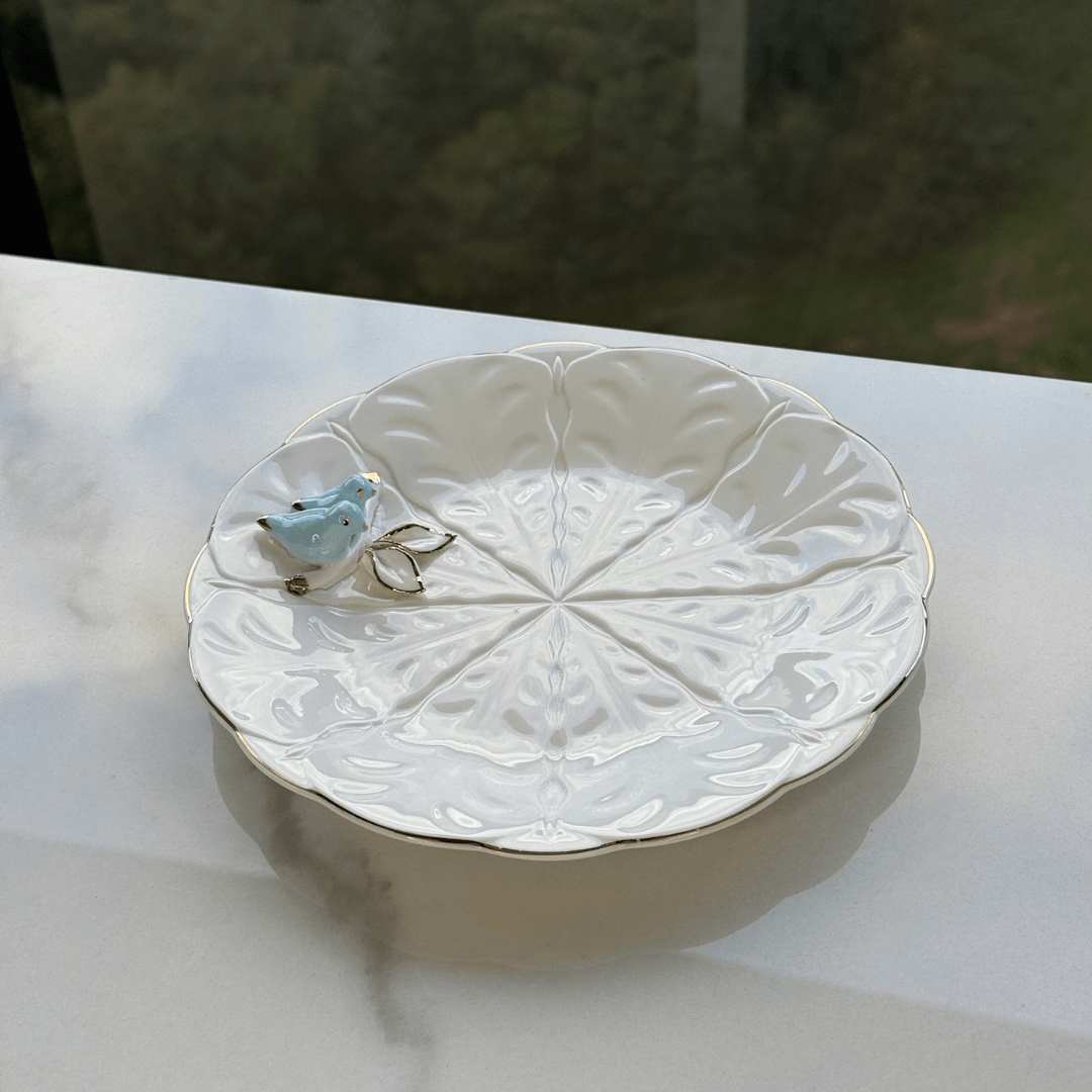 Jogo 4 Pratos para Sobremesa Bird Porcelana Branco 20cm