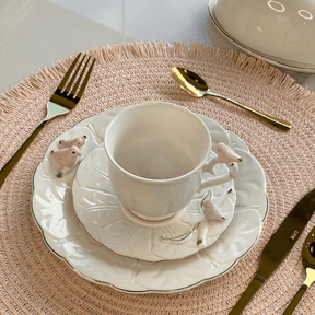 Jogo 4 Pratos para Sobremesa Bird Porcelana Branco 20cm