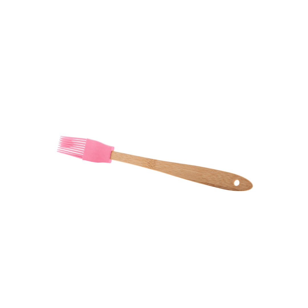 Jogo 4 Utensílios de Silicone com Cabo de Bambu Rosa