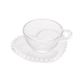 Jogo 4 Xícaras Chá Cristal de Chumbo Com Pires Coração Pearl 180ml