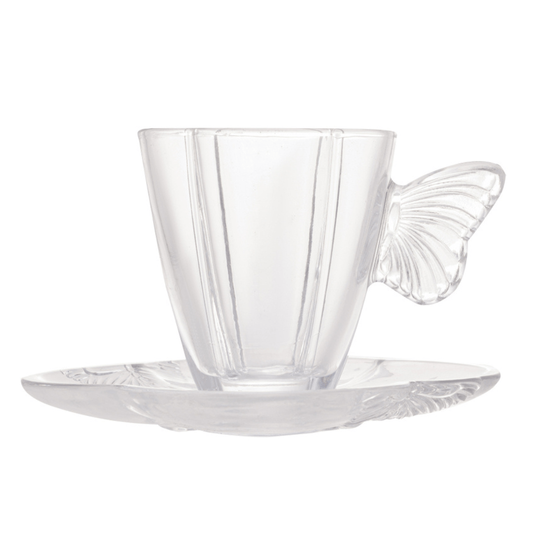 Jogo 4 Xicaras de Café com Pires de Vidro Butterfly 80ml
