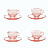 Jogo 4 Xicaras de Café Cristal de Chumbo com Pires Pearl Rosa 80ml