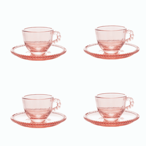 Jogo 4 Xicaras de Café Cristal de Chumbo com Pires Pearl Rosa 80ml