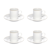 Jogo 4 Xícaras de Café Porcelana Royal Branco e Borda Dourada 90ml 4 Peças