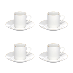 Jogo 4 Xícaras de Café Porcelana Royal Branco e Borda Dourada 90ml 4 Peças