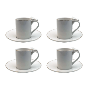Jogo 4 Xícaras para Café com Pires Rammoudie Borboleta New Bone Borda Dourada 100ml
