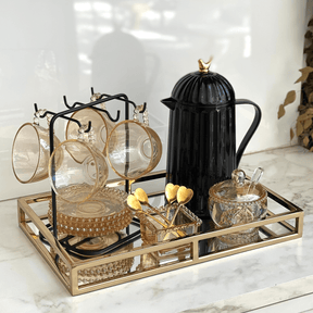 Jogo 4 Xicaras para Chá em Cristal com Pires Pearl Âmbar 180ml