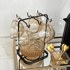 Jogo 4 Xicaras para Chá em Cristal com Pires Pearl Âmbar 180ml