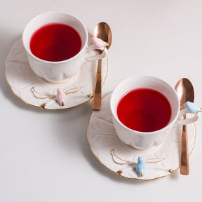 Jogo 4 Xicaras para Chá em Porcelana Birds Branca 200ml