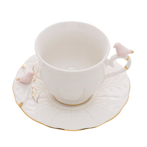 Jogo 4 Xicaras para Chá em Porcelana Birds Branca 200ml