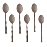 Jogo 6 Colheres para Chá Estilo Bambu Aço Inox Elegant Preto Ônix 12,5 cm