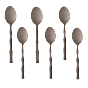 Jogo 6 Colheres para Chá Estilo Bambu Aço Inox Elegant Preto Ônix 12,5 cm