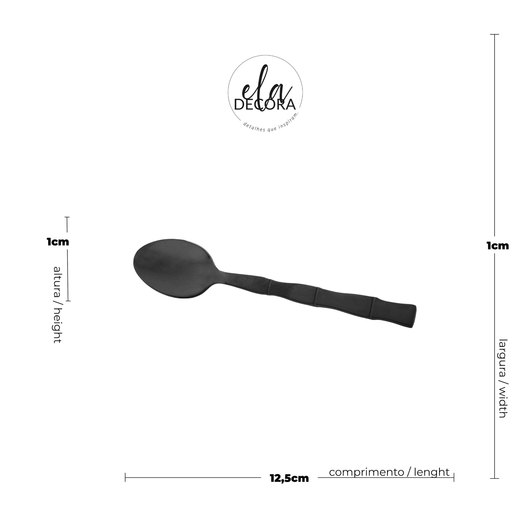 Jogo 6 Colheres para Chá Estilo Bambu Aço Inox Elegant Preto Ônix 12,5 cm