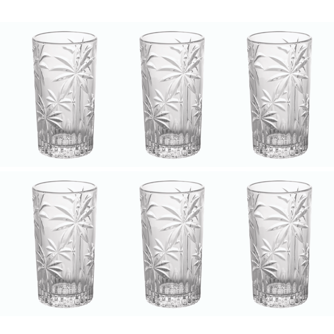 Jogo 6 Copos Altos Cristal de Chumbo Palm Tree 360ml