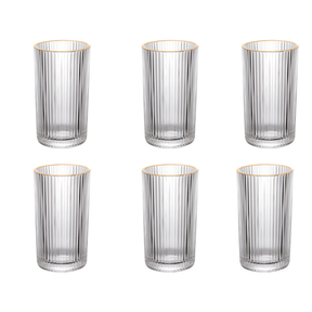 Jogo 6 Copos Altos Long Drink com Borda Dourada Graffiato 420ml