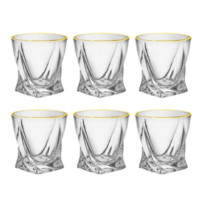 Jogo 6 Copos Baixos Whisky em Cristal com Borda Dourada 300ml