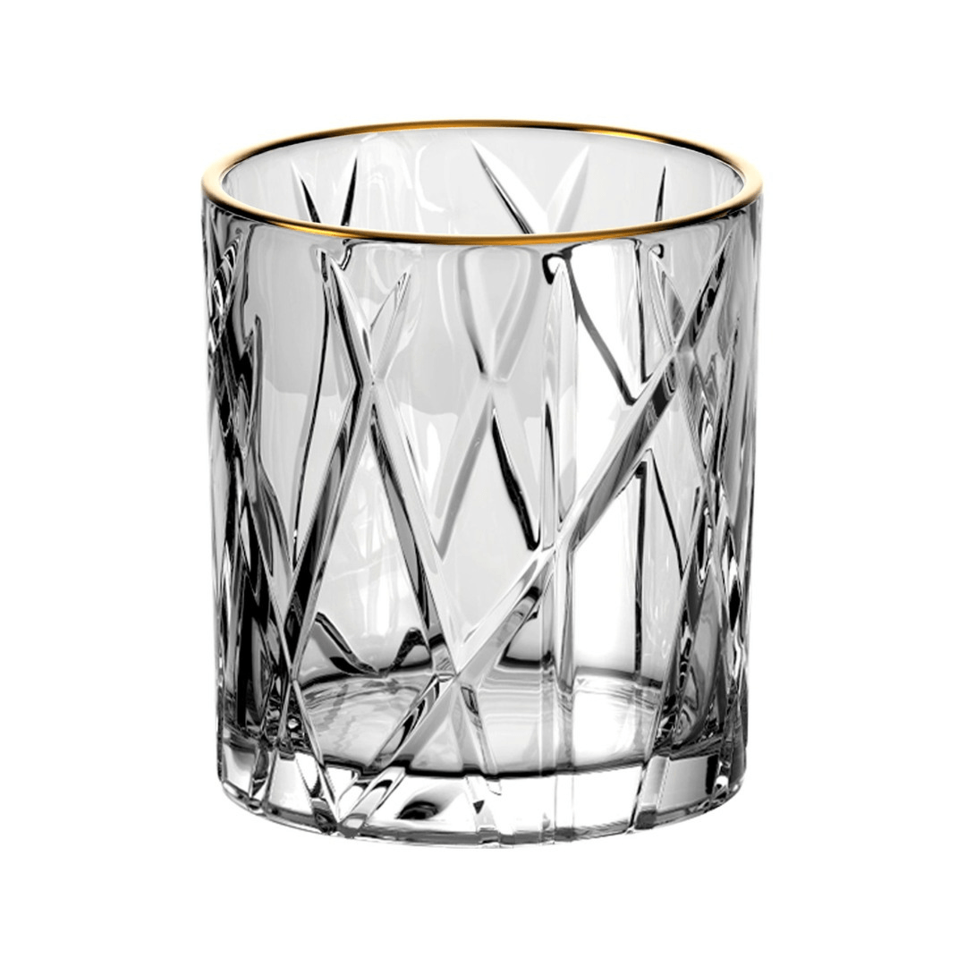 Jogo 6 Copos Baixos Whisky Forest Cristal Ecológico com Borda Dourada 310ml