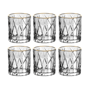 Jogo 6 Copos Baixos Whisky Forest Cristal Ecológico com Borda Dourada 310ml