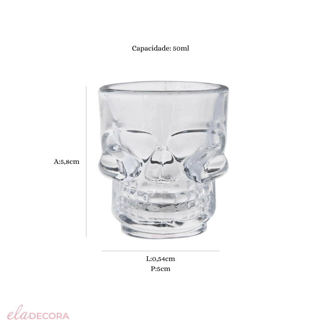 Jogo 6 Copos para Shot em Vidro Skull Mug 50ml