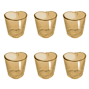 Jogo 6 Copos para Shot Licor de Vidro Coração Âmbar 45ml