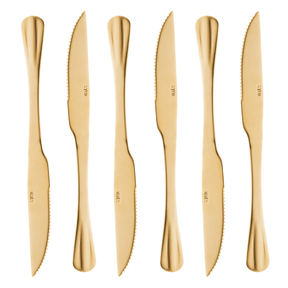 Jogo 6 Facas Churrasco Positano Dourado 23cm
