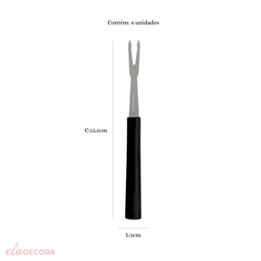 Jogo 6 Garfos em Aço Inox para Petisco Preto