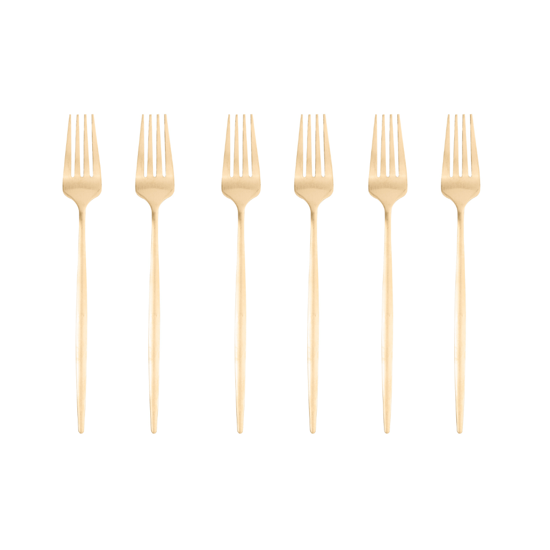 Jogo 6 Garfos para Mesa Opera Aço Inox Dourado 22cm