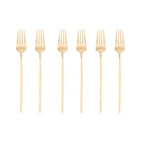 Jogo 6 Garfos para Mesa Opera Aço Inox Dourado 22cm