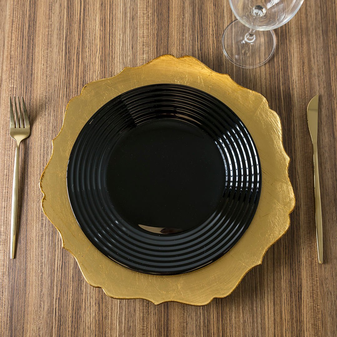 Jogo 6 Garfos para Mesa Opera Aço Inox Dourado 22cm
