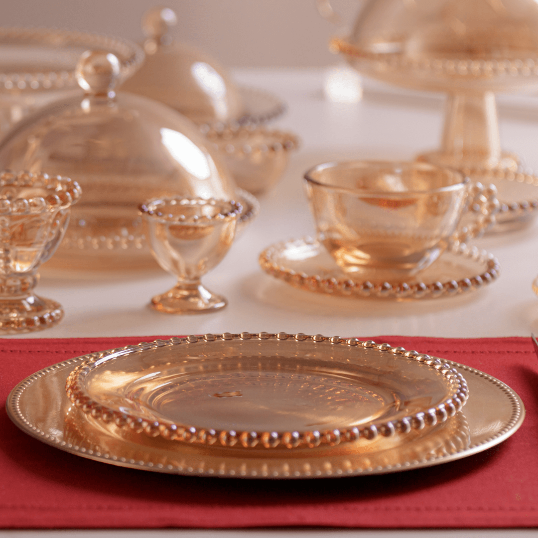 Jogo 6 Porta Ovos Cristal Pearl Âmbar 20cm
