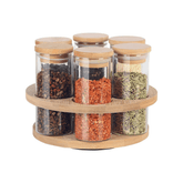 Jogo 6 Porta Temperos e Condimentos com Suporte Giratório em Bambu 160ml