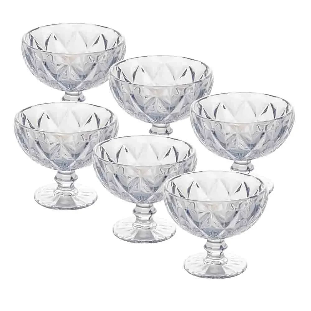 Jogo 6 Taças de Sobremesa de Vidro Diamond Transparente 310ml