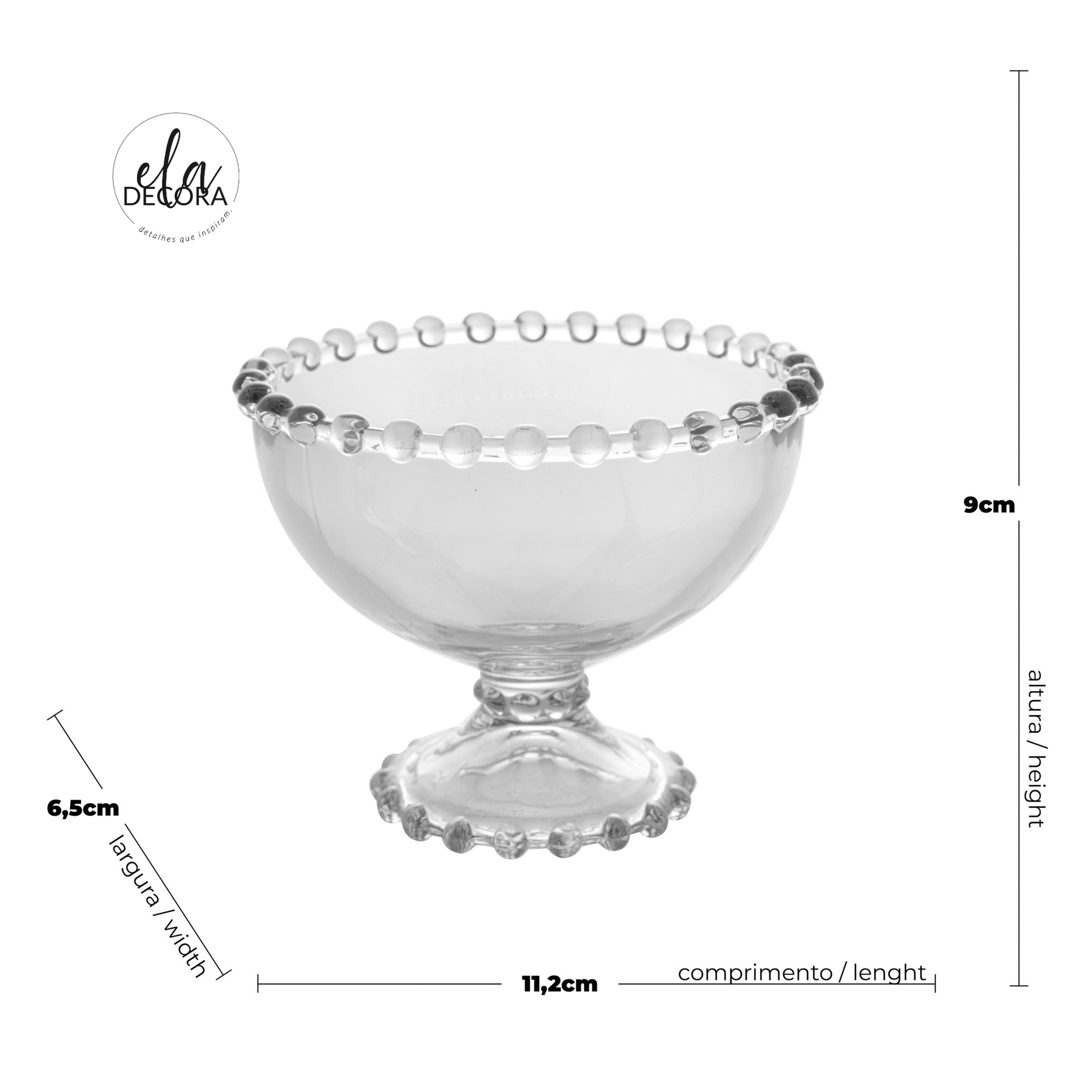 Jogo 6 Taças Para Sobremesa Cristal de Chumbo Pearl 11cm